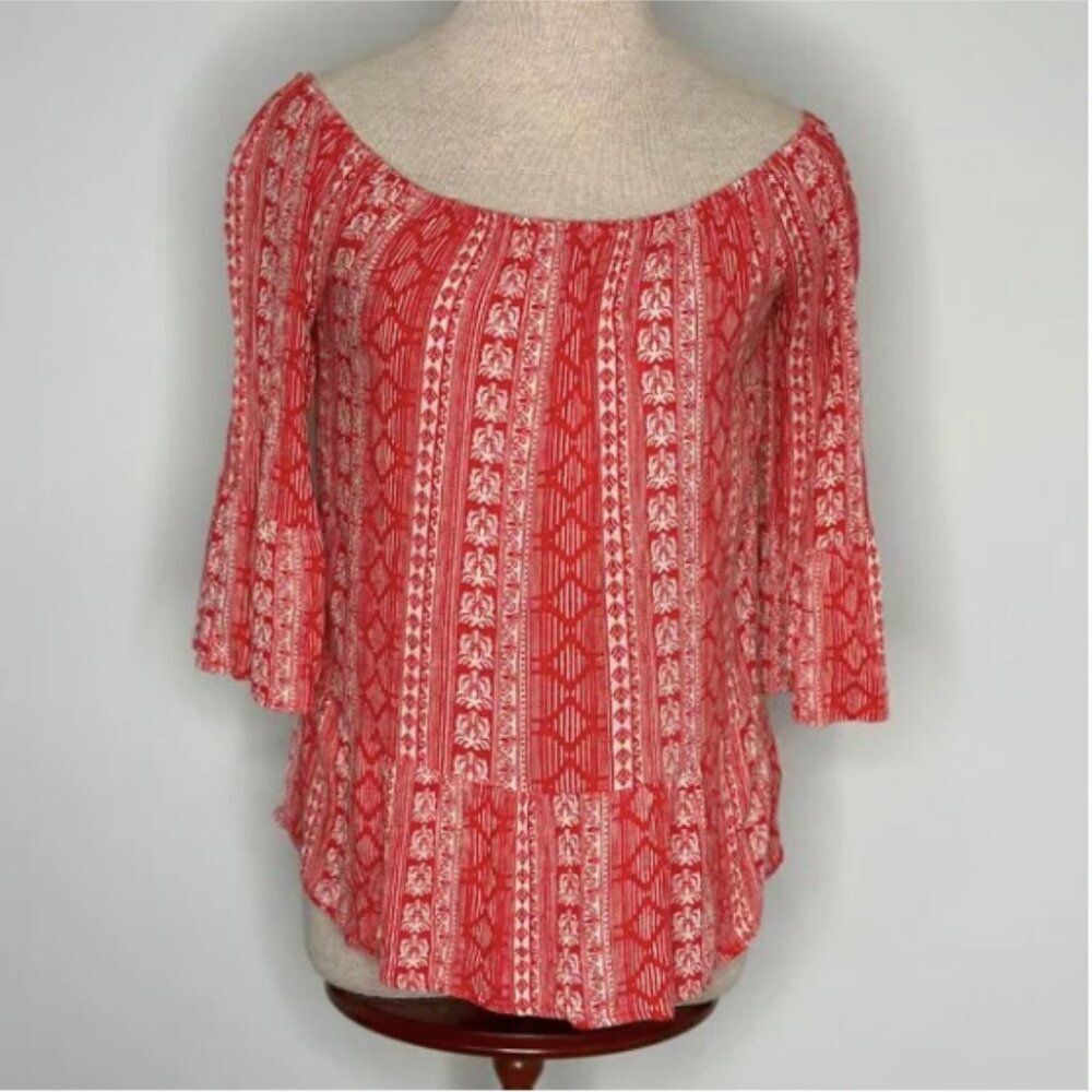 Alya Orange and White Peplum Off the Shoulder Top with Bell sleeves Size Small